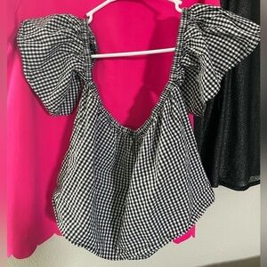 EUC Buffalo check plaid crop topped puff sleeve